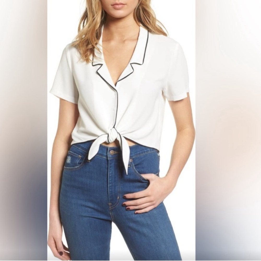 Lush Ivory Blouse with Dark Trim